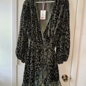 Alex Marie Green Leopard Print Midi Dress